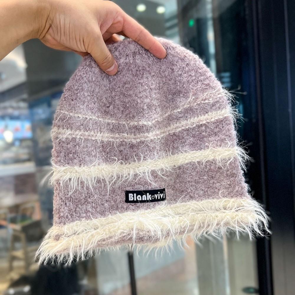 New Style Loose Dandy Hat Lazy Style Fashion Stripes Beanie Hat Sweet Winter Hats For Women Streetwear Knit Hats For Girl