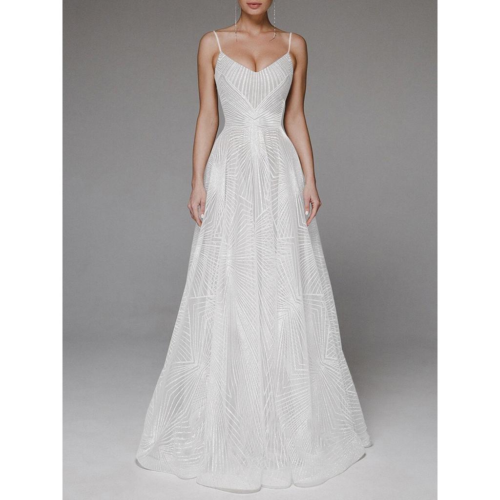 Spring Summer New Women's Long Dress, European American Sexy Sleeveless Strappy Embroidered Party Gown Dress
