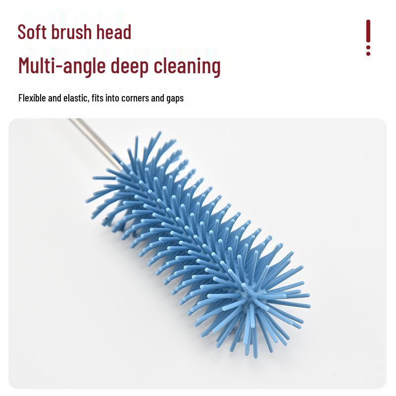 Lisovací silikonový rotační čisticí kartáč na dětské lahve, kelímky na vodu, čajové šálky, sklenice - Dlouhá rukojeť, poloautomatický