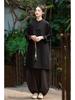 2026 Spring Women's Asymmetrical Cotton Linen Robe with Frog Buttons and Tie-Up Collar - Retro Chinese Zen Tea Wear