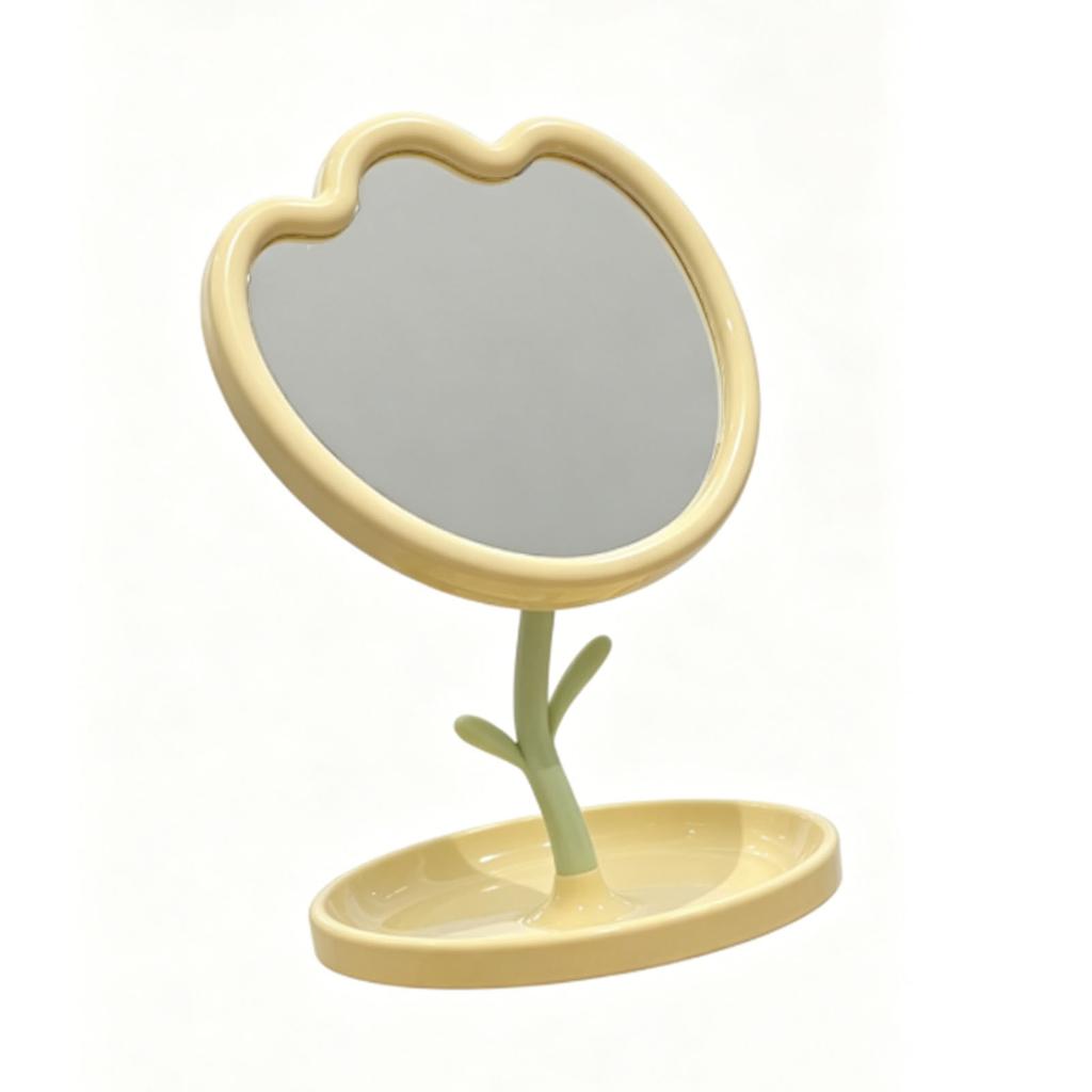 Makeup Mirror Desk Rotating Flower Shaped Clear Imaging Tabletop Vanity Mirror for Office Bedroom Yellow