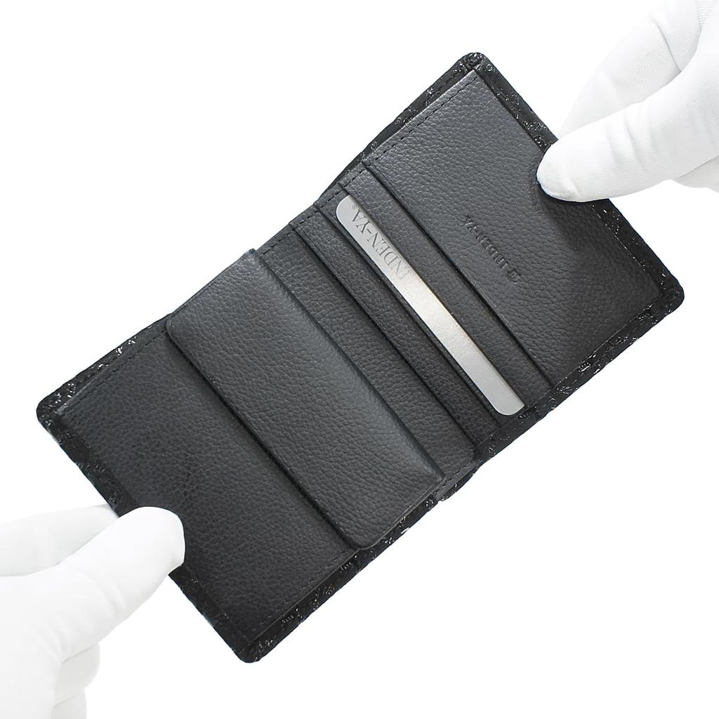 Inden Leather Billfold Black with Black Deer [Inden-ya] Bi-fold Wallet, Z, Thin, Compact, Deerskin, Lacquer, Pattern, 2013-01-165