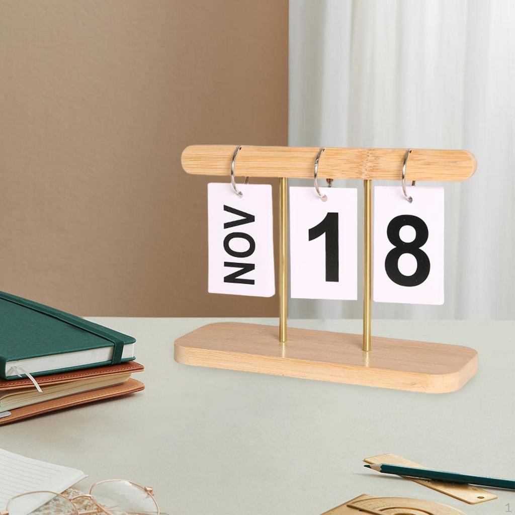 Schreibtischkalender Ständer Holzrahmen Seitenumschlag Umblätterer Ewiger Kalender für Küche Heimdekoration