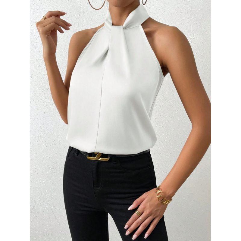 Sleeveless Top Women's Clothing 2025 Summer New Arrival Fashion Female Satin Multicolor Halterneck Cold-Shoulder Sleeveless Vest