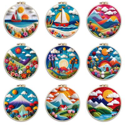 1pc Ocean and Mountain Pattern Embroidery Kit, Felt Painting DIY Gift