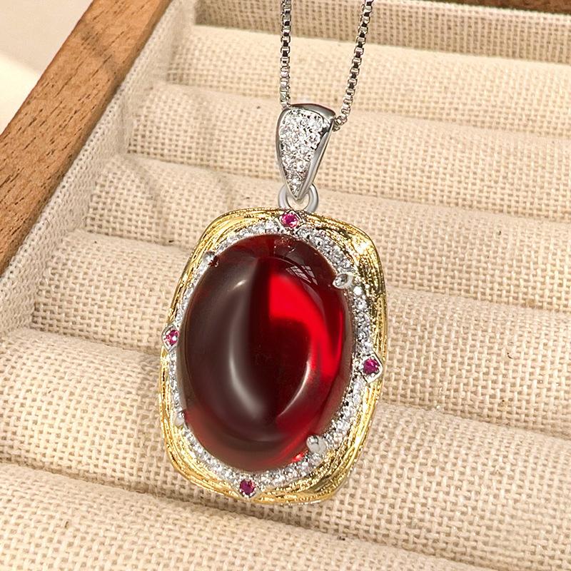 Huabi Schmuck Simulation Schlichter Roter Korund Retro Leichter Luxus Set Haupt 15 * 20-10 * 12