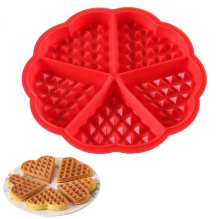 Waffle Mold - Red - Silicone - 18cm - 5 Heart-Shaped Holes - Dishwasher Safe