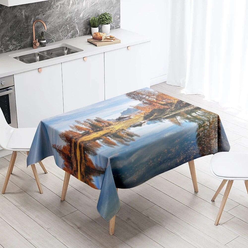 Natural Trees Tablecloth World Scenery  Anti-Stain Waterproof Rectangular Kitchen Table Home Decoration