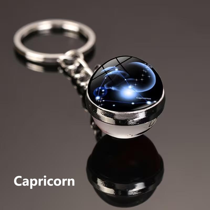 12 Constellations Luminous Car Keychain Glass Ball Zodiac Key Ring Starry Sky Pendant