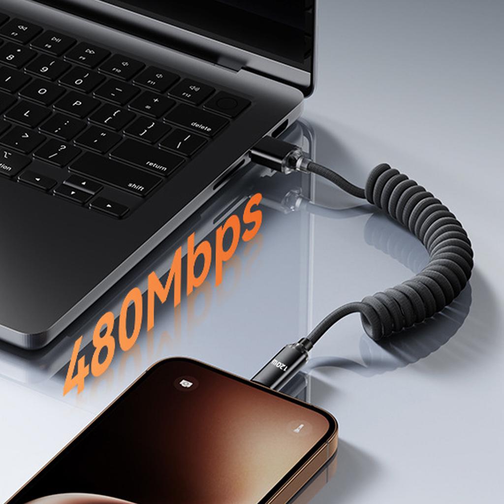 1M/2M USB C To Type C Fast Charge Spring Cable Telescopic Charging Car Phone Charger Data Cord for iPhone Samsung USB Cables