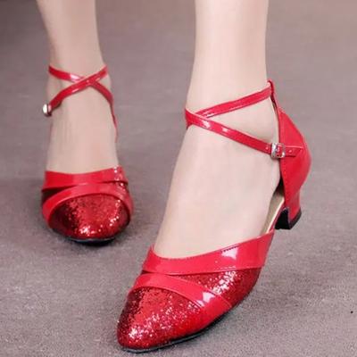 Hot Selling Ladies Modern Dancer Shoes, Tango Shoes, Waltz Indoor/outdoor Gold and Silver Shiny Dance Middle Heel