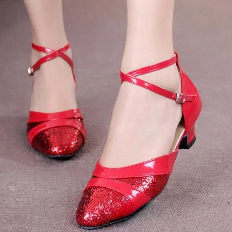 Hot Selling Ladies Modern Dancer Shoes, Tango Shoes, Waltz Indoor/outdoor Gold and Silver Shiny Dance Middle Heel