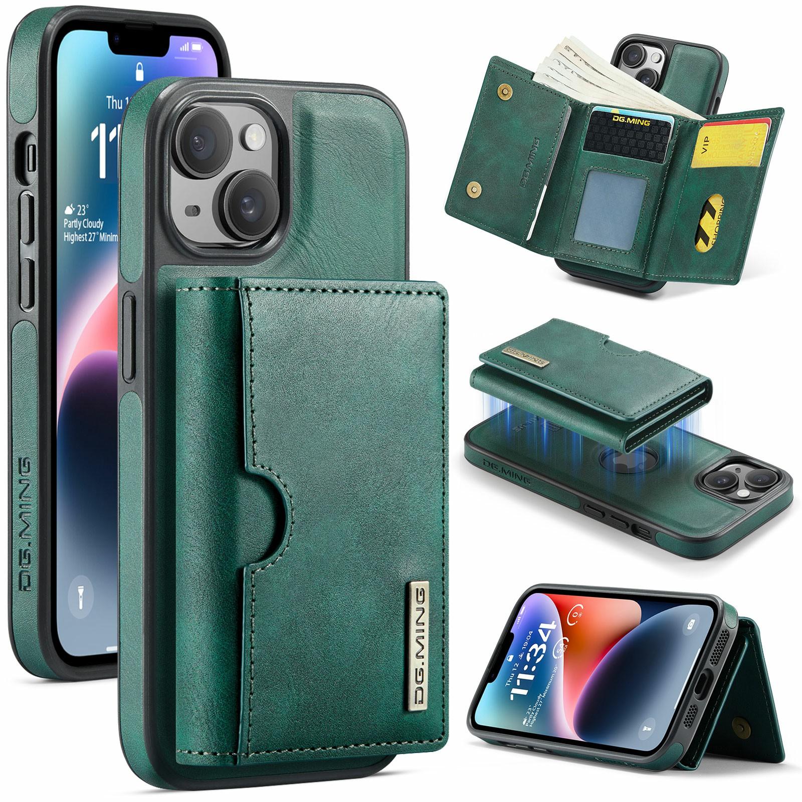 

DG.MING M6 Series For iPhone 13 Case Magnetic Wallet PU+PC+TPU Phone Cover Green