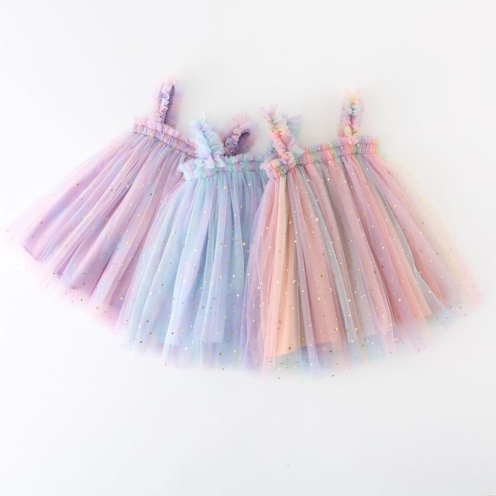 Girls Lace Dress Elegant Princess Party Dress Summer Little Girl Ruffled Vest Hollowed Out Short Skirt 3-10 Year Old Children's