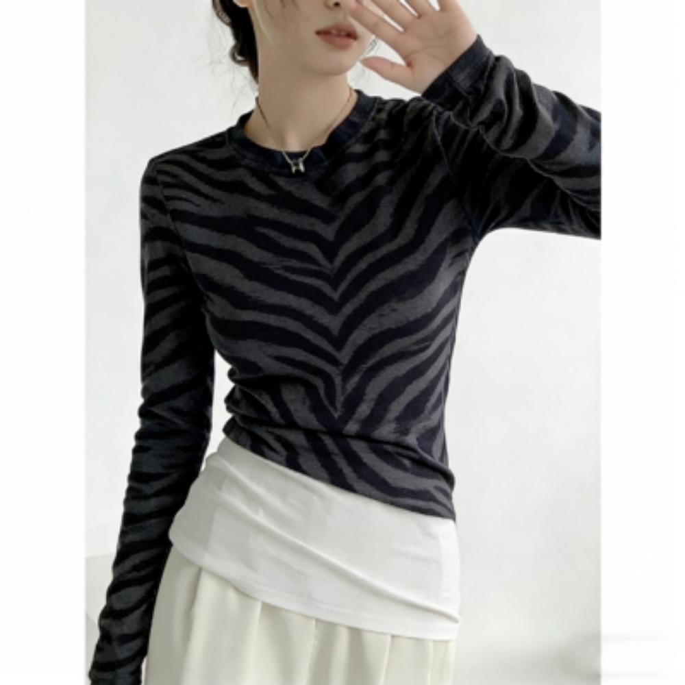 Spring Europe America Sexy Zebra Stripe Print Women's Tees Tops Fashion Street Women Long Sleeve Clothing Outdoor Casual T-shirt Pullover