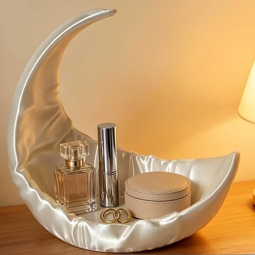 Moon-Shaped Jewelry Storage Tray Minimalist 3D Printed Earrings Ring Display Dish Space Saving Nordic Style