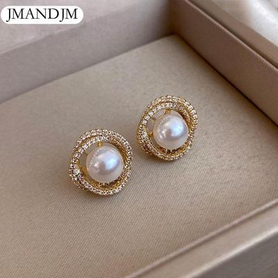 Pendientes de perlas con forma de remolino geométricos para mujer, joyería exquisita, accesorios de lujo para fiesta, dulces e inusuales