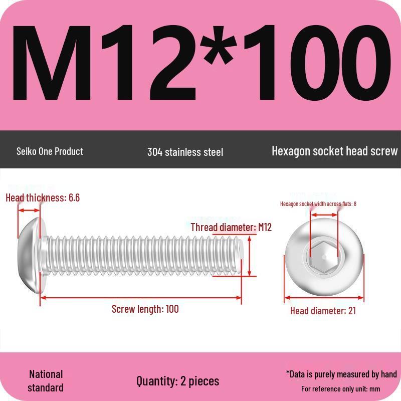 304 Stainless Steel Pan, Half, and Round Head Hexagon Screws (M2-M12)