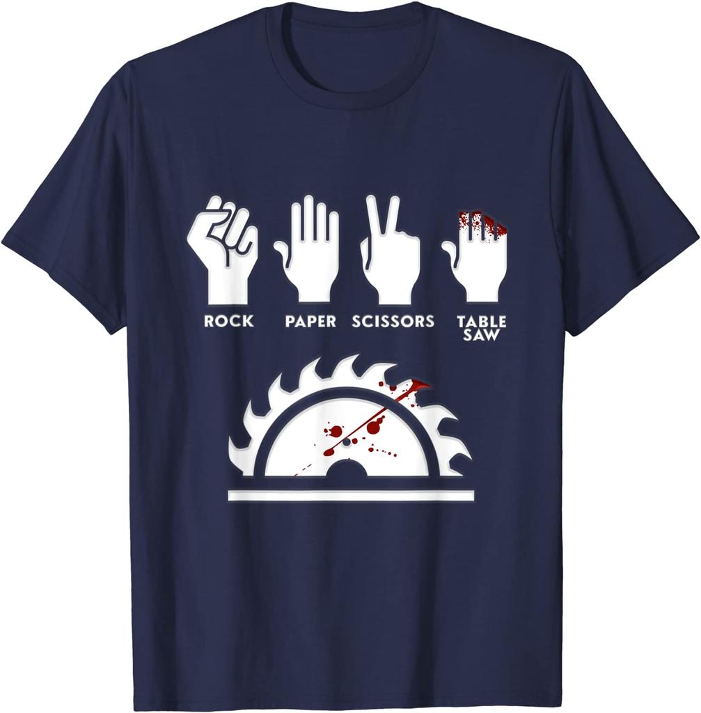 Rock Paper Scissors Table Saw Funny Carpenter T-Shirt Prevailing Men's Tees Normal Top T-shirts Cotton Slim Fit