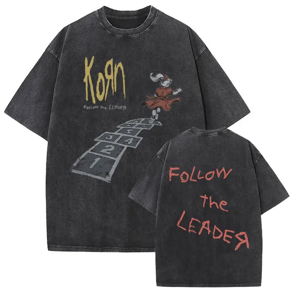 Korn Rock Band Follow The Leader Ftl Y2k T-shirt Uomo Lavata Manica Corta Girocollo Vintage Streetwear Casual Estate Grafica