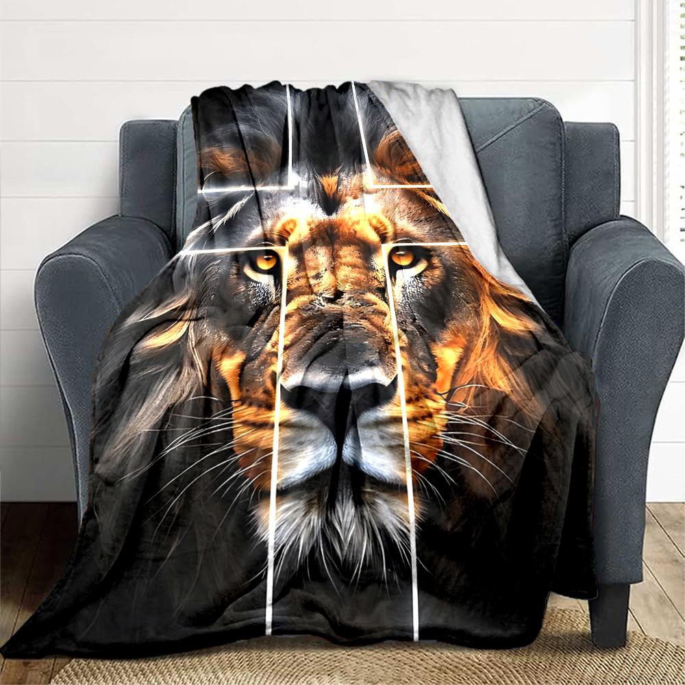 1pc Lion Face Blanket Lightweight Flannel Blanket Throw Blanket For Sofa, Bed, Travel, Camping, Livingroom, Office, Couch, Chair, And Bed Yy251015130