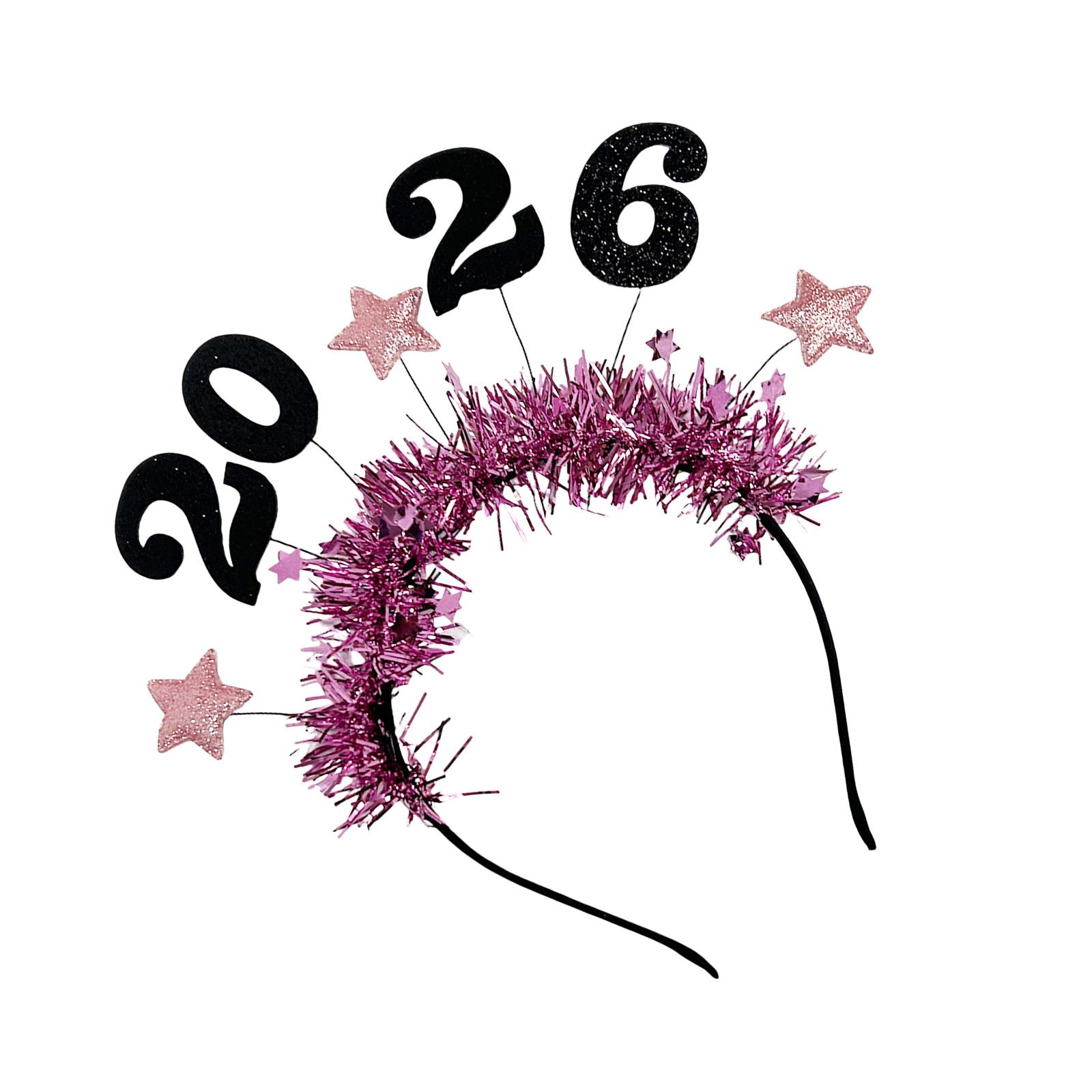 

2026 Glitters New Year Headband With Star Tinsel Decors Headwear For Women Men Kids Holiday Party Celebration Accessory горячий розовый