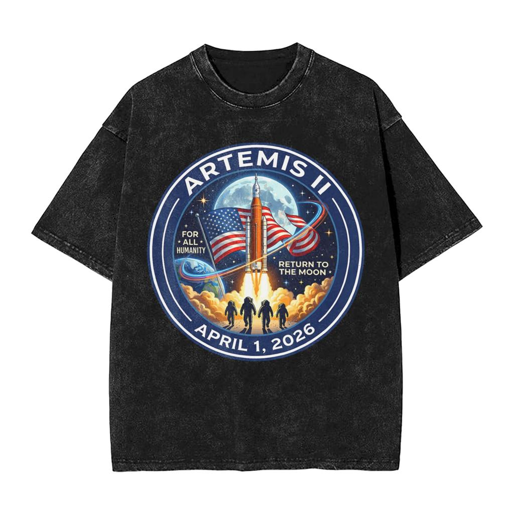 Men Womens Tshirt Artemis Ii 2026 Rocket Launch Mission To The Moon Artemis 2 Washed T Shirts Harajuku  Beach Tee Shirt