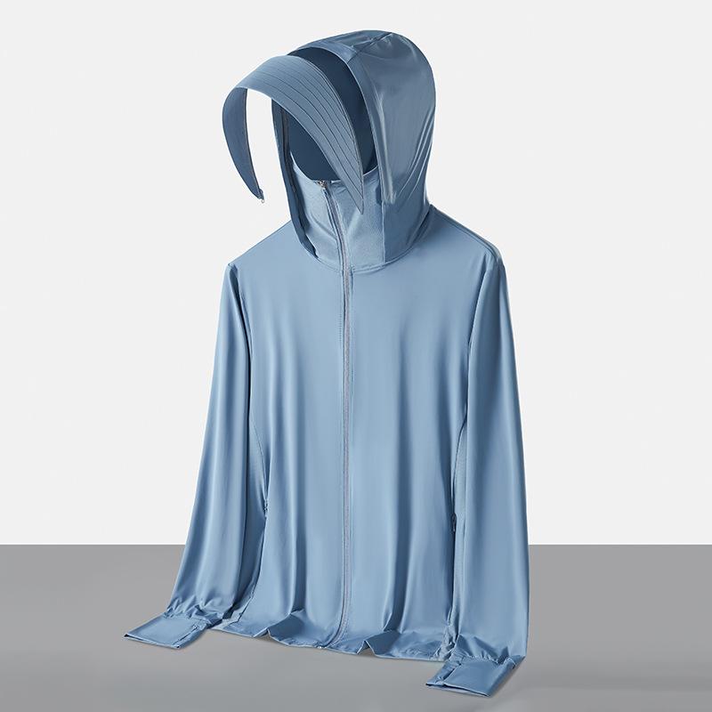 Raw yarn sunscreen clothing women's removable brim men's ice silk UPF + UV protection outdoor fishing sunscreen clothing