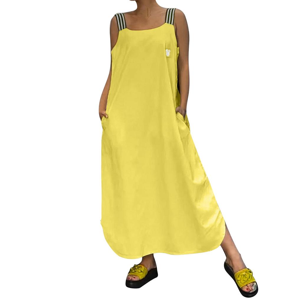 Women's Dresses Intercolor Striped Back Sleeveless Pockets Loose Casual Dresses
