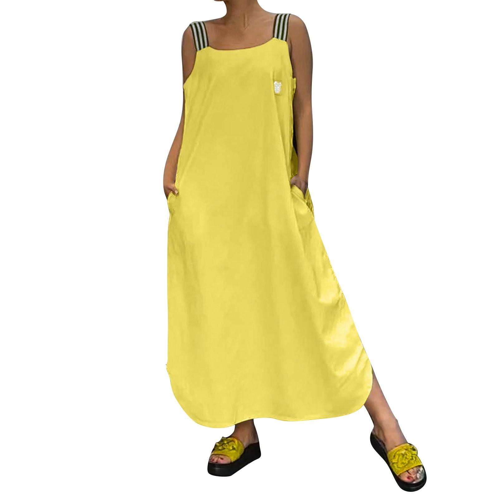 

Женские платья с разноцветной полоской на спине, без рукавов, карманы, свободные повседневные платья XL жёлтый