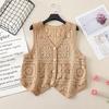 Real shot V-neck sleeveless hollowed-out knitted vest for women, spring new design crochet top trendy