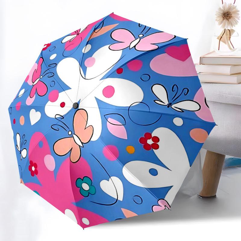 

1pc Butterfly Floral Pattern Automatic Folding Umbrella Durable Iron Frame,All Seasons Home Travel Outdoor Multifunctional Umbrella yy251115060