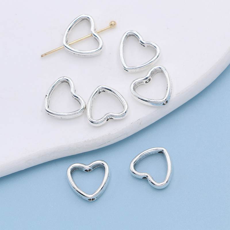 20Pcs Silver Plated Heart Loose Spacer Beads Frame For Jewelry Making Bracelet Necklace Accessories Diy