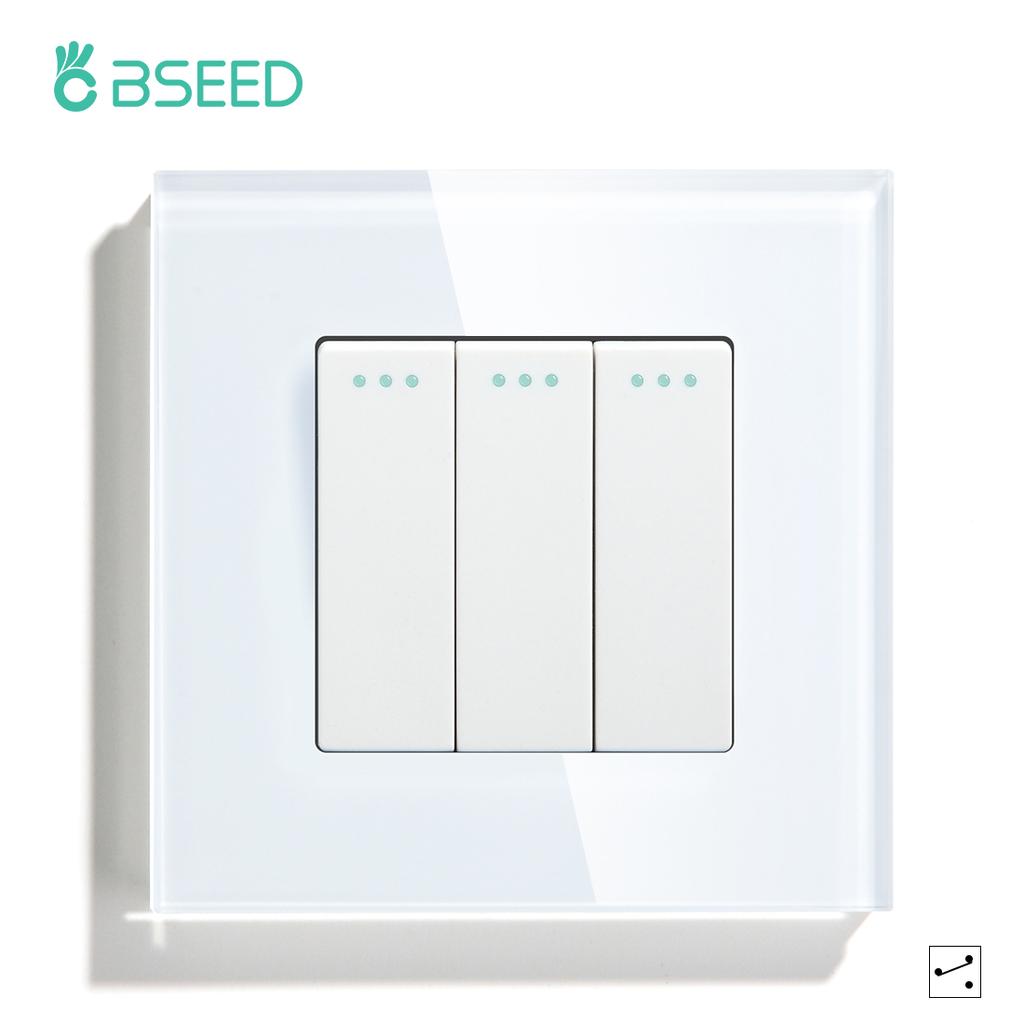BSEED 1/2/3-fach Wandschalter 2-Wege Treppenlichtschalter Plus Typ-C USB-Steckdose EU-Standard Glaspanel
