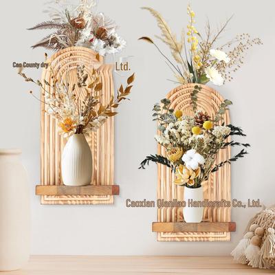 Vaso de Flores de Madeira Maciça para Pendurar na Parede de Luxo para Decoração Criativa de Sala de Estar