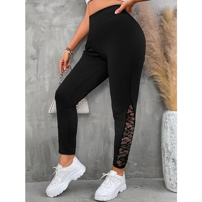 Women's Pants Plus Size Clashing Lace Splicing Skinny Trousers
