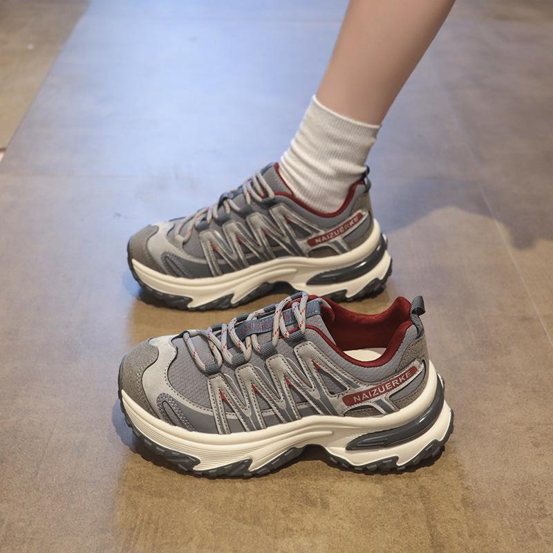 Faux leather dad shoes women's 2025 new autumn small thick-soled heightening casual sports shoes versatile running shoes