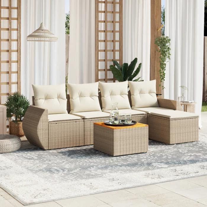 VidaXL Salon de Jardin avec Coussins 6 pcs, Canapés de Terrasse, Ensemble de Meubles de Patio, Mobilier d'Extérieur, Beige 3257311