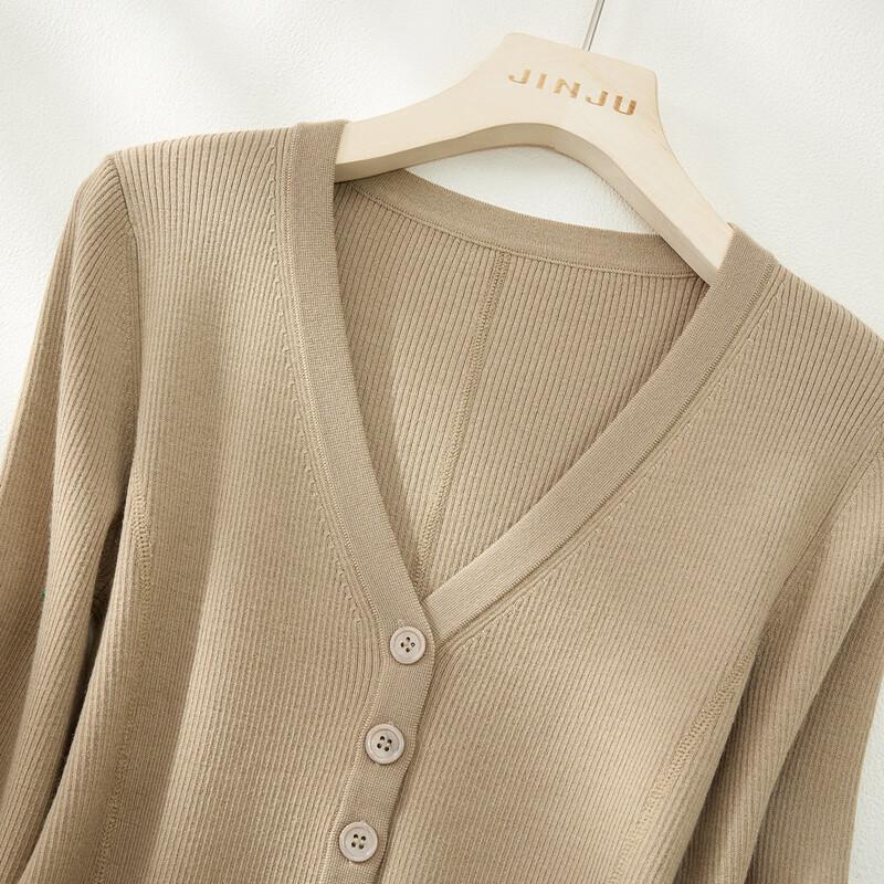 Women's V-Neck Wool Blend Ribbed Cardigan