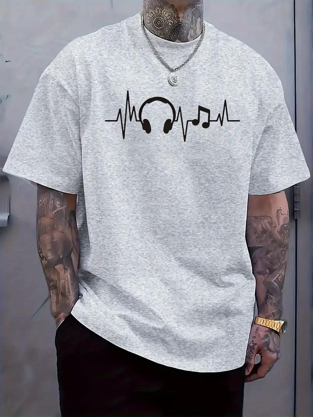 Light Gray Music Heartbeat Graphic T-shirt - Soft & Breathable Polyester Blend XXXXL