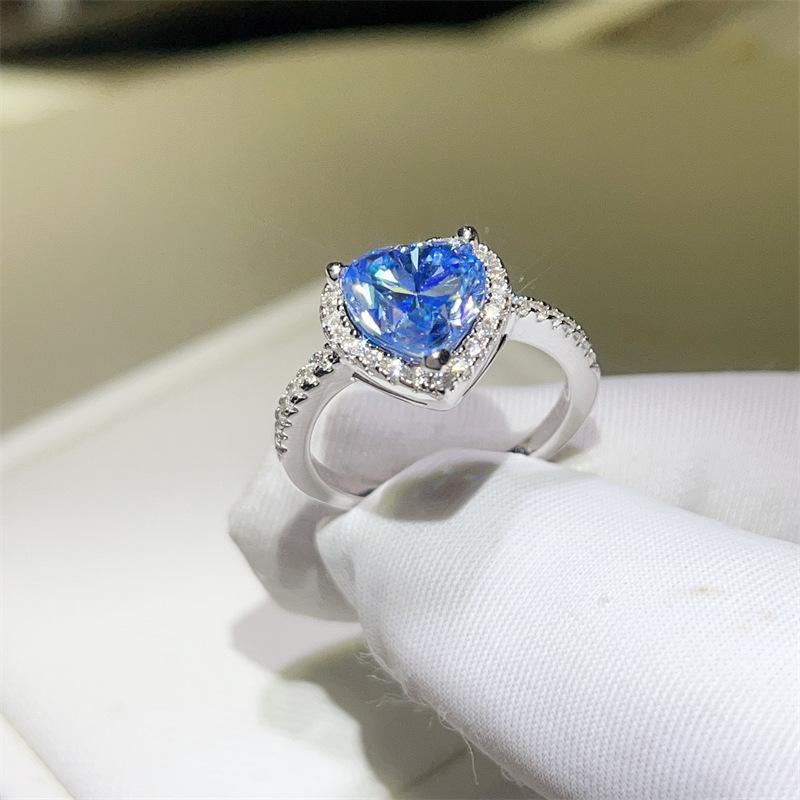 Aquamarine Blue Moissanite Heart Ring for Women - 1-2 Carat Diamond Couple Wedding Proposal Jewelry
