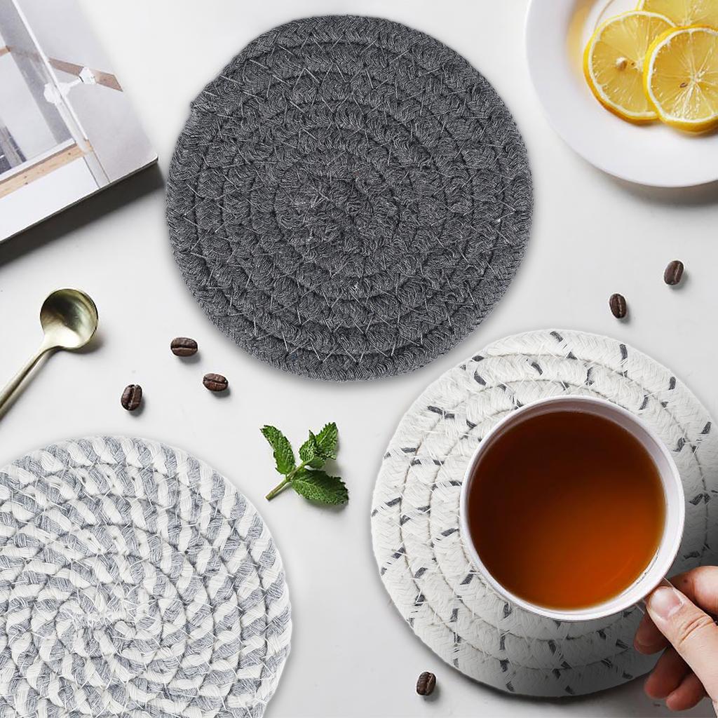 8 Stück Baumwollgewebtes Untersetzer-Set mit Halter für Getränke Bier Kaffee Handgewebte Saugfähige Unterlage Tischplattenschutz für Heimdekor