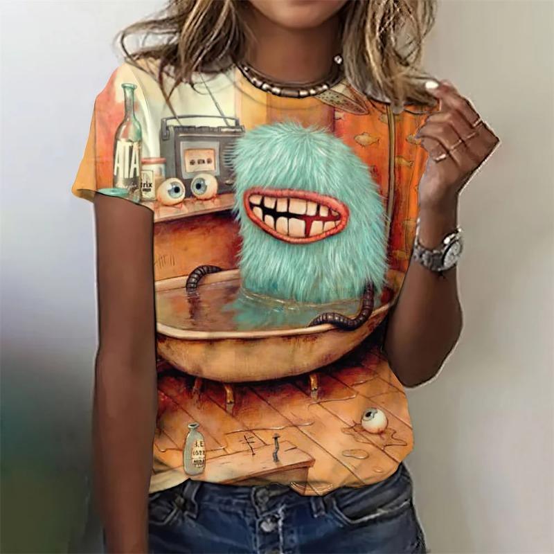 Funny Women's T-Shirt Cattoon Graphic Printing Summer Casual Round Neck Short Sleeve Outdoor Female T Shirts Fashion Clothing