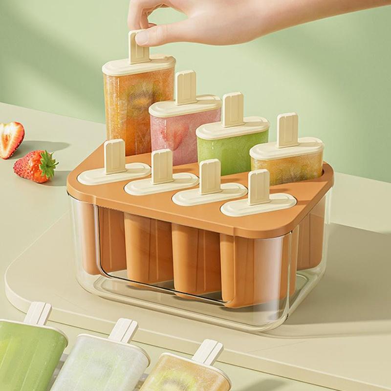 8-Cavity Ice Mold Reusable Easy-Release Freezer Tray With Sticks Silicone Popsicles Maker For Kids Adults Home Party Kitchen