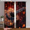 2pcs   2D Flat Printing Scene Curtains Wooden Guitar Bokeh Fabric  Without Electricity Birthday Party Applies To Polyester