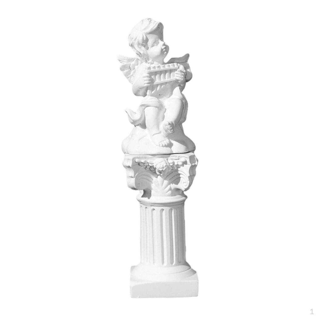 Cherub Statue Mini Greek Column Little Angel Figurine Artwork Small Roman Pillar for Room Bedroom