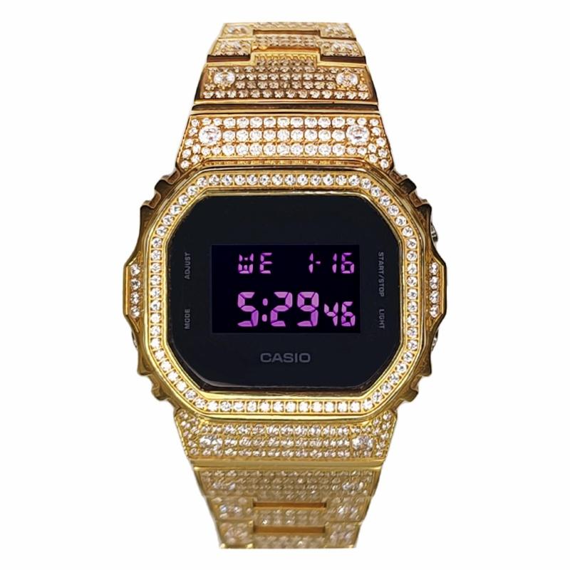 CASIO Customized watch modified series student watch full of diamond gold DW-5600UBB-1 Quartz Steel Strap men's watch b JinSeBiaoDaiHeiZiSeBiaoJing