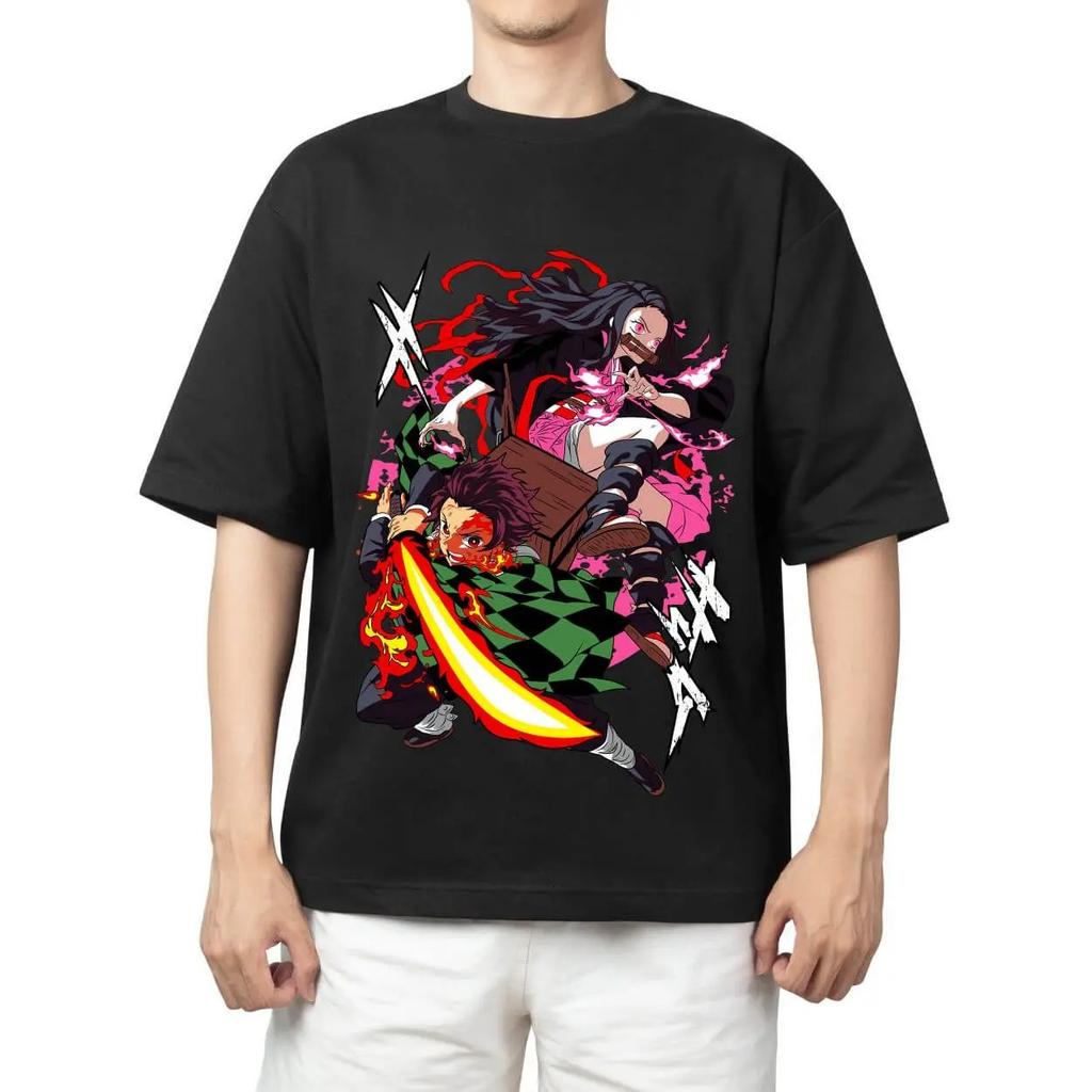 Demon Slayer Tanjiro Kamado Anime T-Shirt Comfortable Fashion Vintage Double-Sided Band Graphic Print Women And Men T-shirts