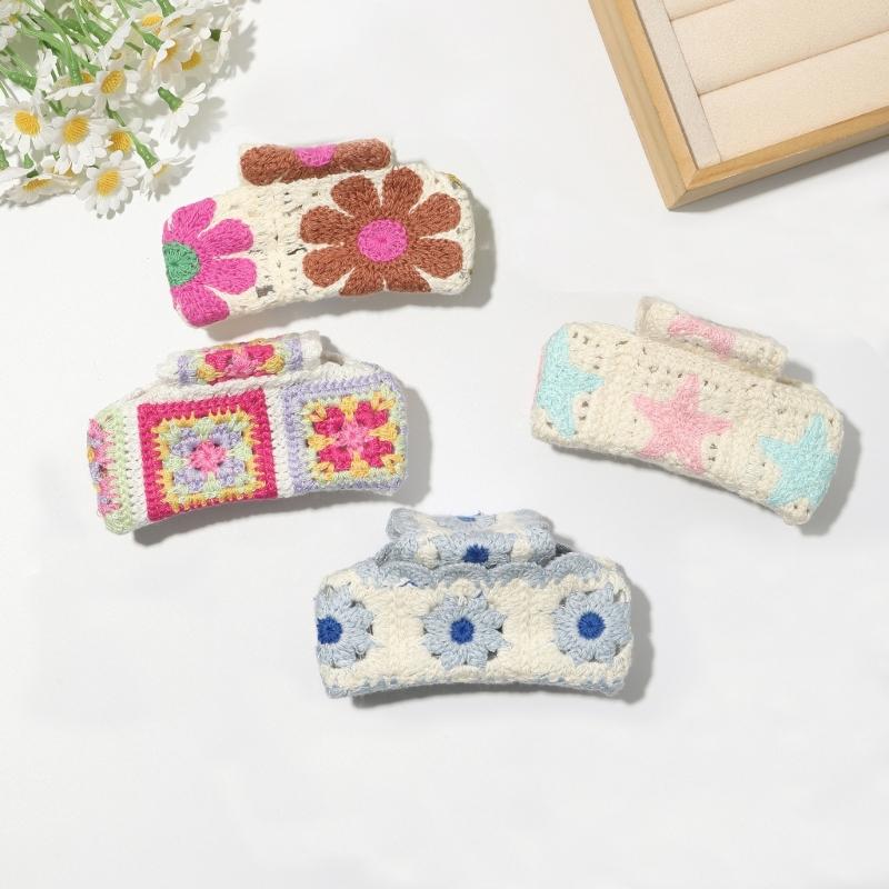 Secure Grip Knitted Hair Clip for Active Lifestyle Comfortable Fashion Flower Hairpin Nonslip Sports Activity