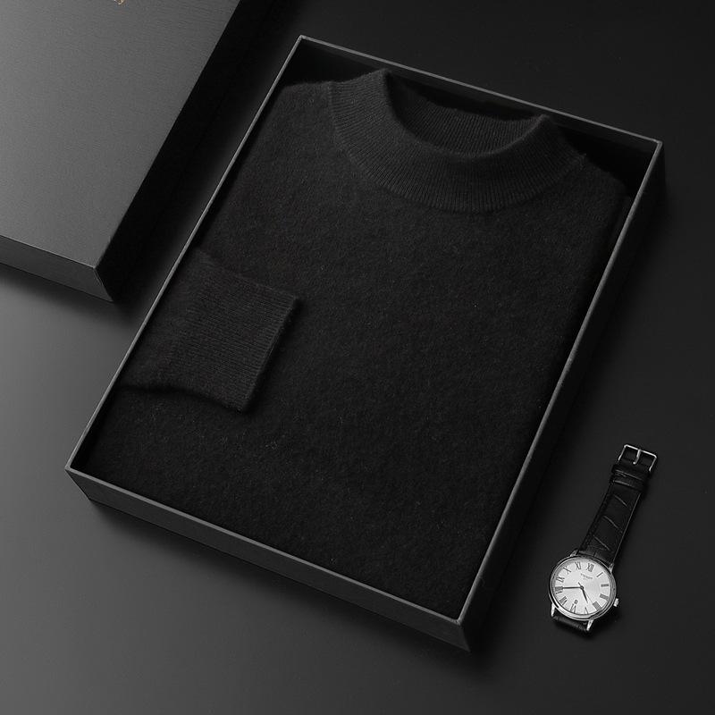 Men's Seamless Cashmere Sweater, Half-High Collar, Solid Color, Loose Fit, Plus Size, Base Layer for Autumn and Winter.